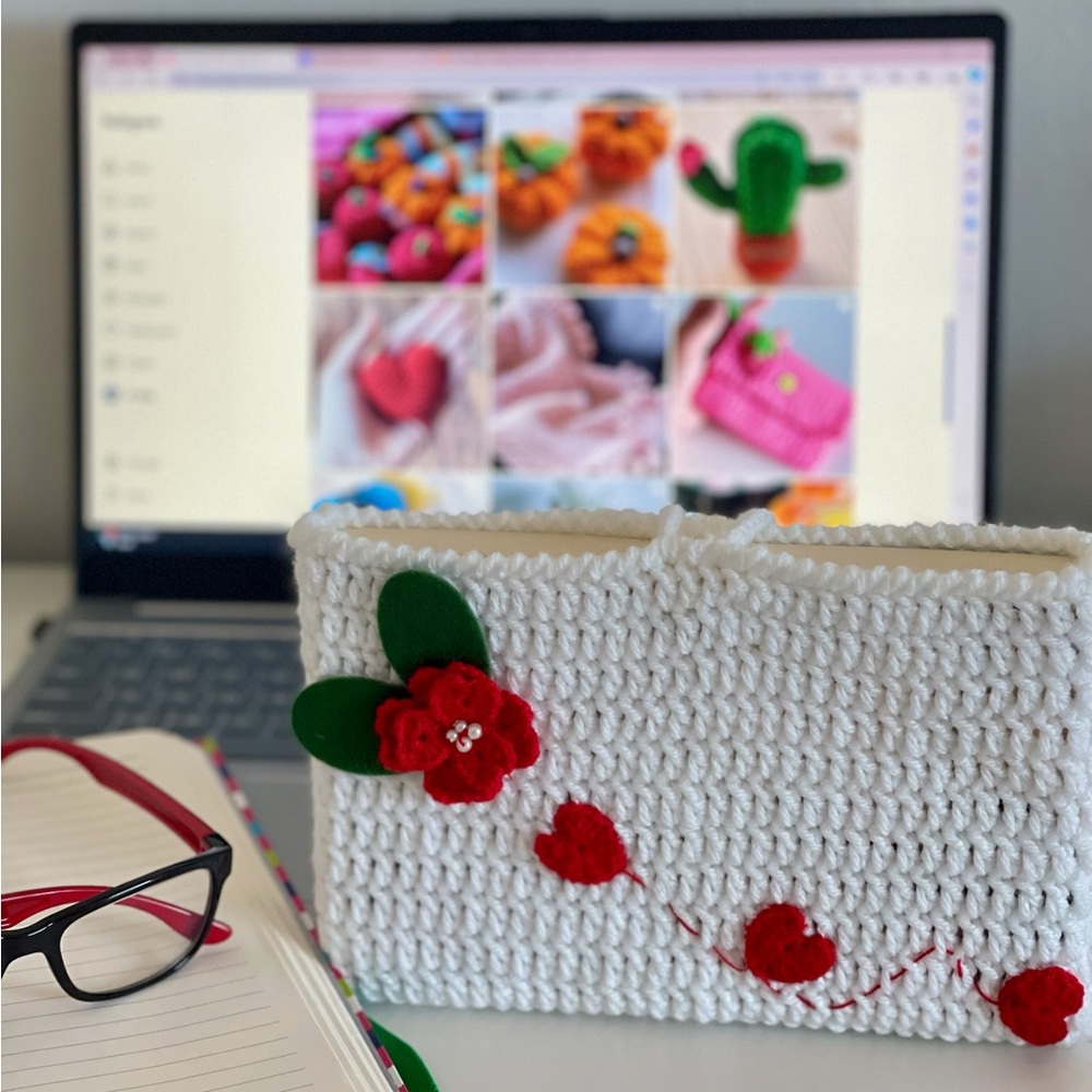 Handmade Crochet Book sleeve / cover with Red and Green Christmas accents